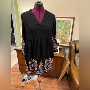 Floreat/Anthropologie Embroidered Black Dress